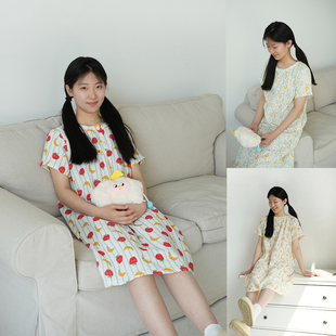 純棉蕾絲花邊短袖 夏款 家居裙 薄款 雙層紗布睡裙 40支