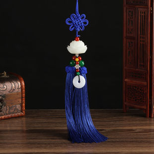 創(chuàng)意汽車掛件中國(guó)結(jié)仿白玉蓮花吊墜后視鏡掛飾品裝 飾用品廠家直銷