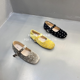 女 女超絨面拼鉚釘套腳軟底單鞋 FQ3 實拍xiaojiuwo一字帶瑪麗珍鞋