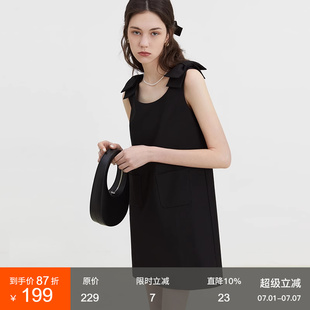 連衣裙女法式 黑色無袖 蝴蝶結設計感U領背心裙子 新款 范洛2025夏季