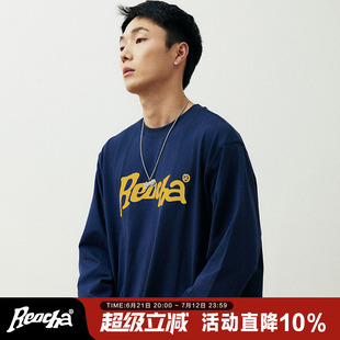 REOCHA熱呈 T恤男 秋冬LOGO印花國潮潮牌上衣寬松休閑純棉情侶長袖