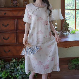 2025年新款 國風簡易旗袍睡衣女復古文藝竹棉紗布家居服棉麻感 夏季