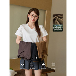 萊賽爾纖維正肩純色V領上衣女胖mm大碼 寬松顯瘦百搭T恤63789 夏季