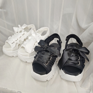 女鞋 甜美木耳邊蝴蝶結(jié)厚底增高日系松糕涼鞋 S夏日甜酷風(fēng)Bi備