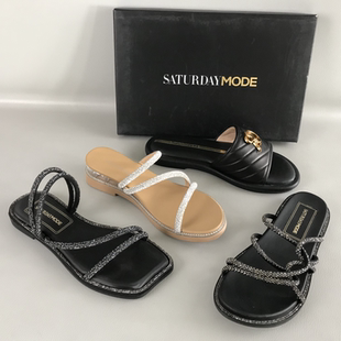 涼拖鞋 SATURDAYMODE正品 平底日常外穿一字拖時尚 撤柜撿漏夏季 女鞋