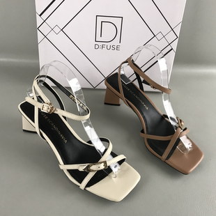 扣帶小眾百搭真皮高跟涼鞋 D：Fuse 撤柜春夏一字式 女鞋 迪芙斯正品