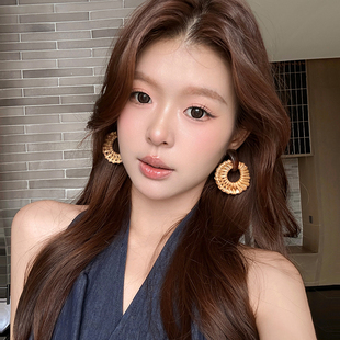 高級感輕奢夏日度假風耳釘耳飾 爆款 藤韻素雅 藤編耳環女2025新款
