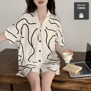 卡通風家居服套裝 女帶胸墊可外穿新款 睡衣夏款 莫代爾柔軟涼感女式