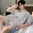 冰絲套裝 2025新款 薄款 夏款 高級感涼感家居服夏天 男士 短袖 睡衣夏季