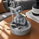 創意摩艾石像煙灰缸家用客廳辦公室桌面搞怪裝 飾品高級感輕奢擺件