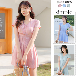遮肚顯瘦泳裝 泡溫泉泳衣女2023新款 兩件套韓版 分體平角裙式 夏季