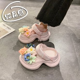 百搭增高小眾設計感軟底舒適休閑沙 女2025夏季 網紅爆款 厚底洞洞鞋
