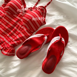 自由與浪漫 INS溫柔復古紅色厚底人字拖女夏氣質外穿百搭露趾涼鞋