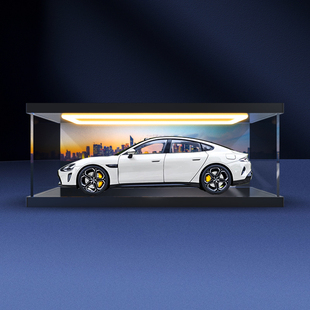 適用小米su7車模1 18汽車模型鋅合金仿真模型防塵收納燈光展示盒