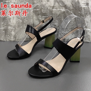 露趾粗跟羊皮舒適一字扣百搭女涼鞋 商場(chǎng)正品 時(shí)尚 處理夏季 撤柜斷碼