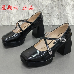 方頭粗跟真皮一字扣帶瑪麗珍女單鞋 處理春季 潮 撤柜斷碼 星期六正品