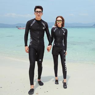 韓國(guó)情侶套裝 防曬游泳衣男沖浪浮潛服顯瘦水母衣 潛水服女分體長(zhǎng)袖