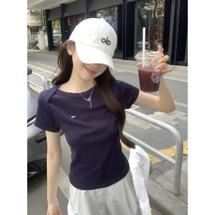 T恤上衣女 正肩花邊百搭氣質顯瘦純棉短袖 2025夏季 韓版