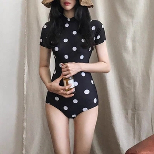 泳衣女夏連體性感復古波點泳裝 小胸聚攏遮肚顯瘦保守海邊度假泳衣