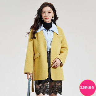 知性氣質開衫 專柜正品 雙面尼毛呢外套大衣 HE冬裝 Outlets高端女裝