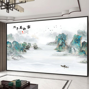新中式 電視背景墻壁紙3d立體壁畫客廳山水畫壁布影視墻布定制墻紙