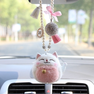 創(chuàng)意汽車飾品掛件可愛(ài)招財(cái)貓車載后視鏡掛飾吊飾車內(nèi)裝 飾品保平安
