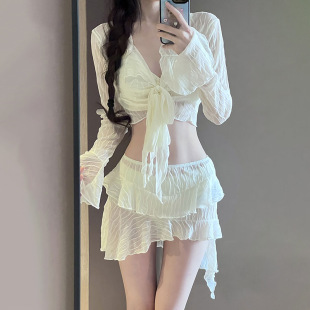 高級感泳衣女比基尼2025新款 顯瘦保守遮肚四件套性感分體度假