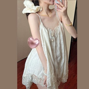 家居服Q241 新款 法式 睡衣女蕾絲花邊拼接吊帶睡裙夏季