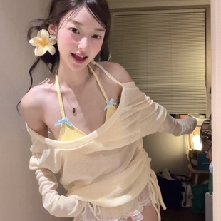 夏日甜心可愛少女甜辣比基尼小胸屁簾蕾絲純欲性感罩衫 分體泳衣