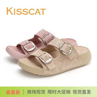 沙灘鞋 休閑外穿舒適增高拖鞋 真皮勃肯拖鞋 KISSCAT接吻貓2025新款