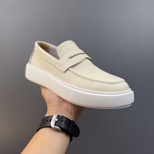 休閑小白鞋 2025夏季 樂(lè)福鞋 透氣軟底輕便防臭板鞋 男 純皮一腳蹬男鞋