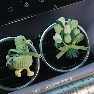 抹茶郁金香加油鴨車載香薰擴香石汽車香水車內空調出風口裝 飾擺件