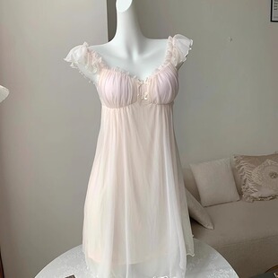 帶胸墊睡裙女夏季 甜美蝴蝶結(jié)純欲花邊睡衣裙子仙女家居服 2025新款