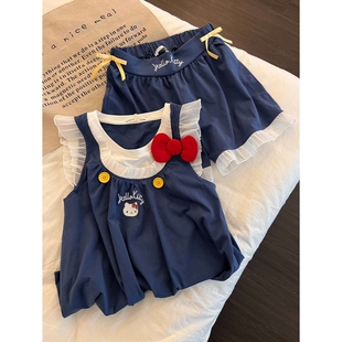 2025新款 套裝 花邊夏季 背心短褲 家居服少女無(wú)袖 HelloKitty睡衣女款