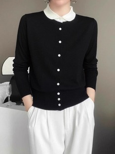 女春秋假兩件減齡毛衣 外貿今年流行拼色領羊毛針織衫 正品 清倉新款