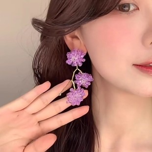 2025小紅書博主法式 浪漫紫水晶花朵串珠耳環(huán)女小眾設(shè)計氣質(zhì)度假風(fēng)