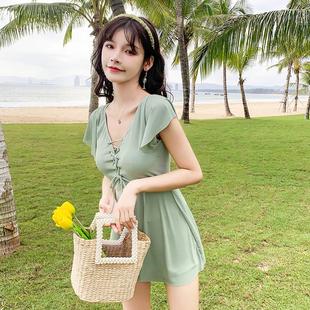 溫泉度假沙灘裝 綁帶遮肉大碼 泳衣女分體保守遮肚顯瘦裙式 2025新款