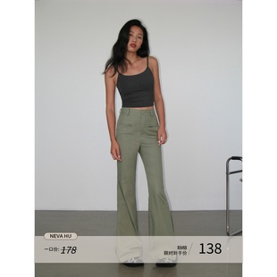 拖地褲 NEVA 百搭顯瘦休閑褲 女2025春新款 子 HU黑色高腰微喇叭褲