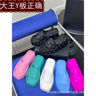 女外穿松糕鞋 YY正確字母水鉆大王厚底拖鞋 涼拖鞋 網(wǎng)紅同款 2025新款