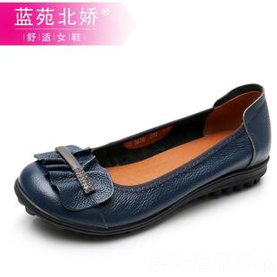 春秋單鞋 夏大碼 平底2024軟新款 媽媽豆豆鞋 百皮搭舒適底真女鞋 正品