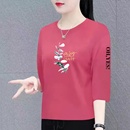 女印花寬松顯瘦休閑減齡上衣打底衫 清倉撿漏媽媽裝 中老年七分袖
