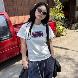 圓領顯瘦百搭T恤 復古國旗印花正肩短袖 local aliens外星沙龍美式