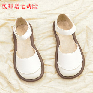 外貿夏季 真皮包頭單鞋 女平底豆豆鞋 羅馬鞋 2025新款 小白鞋 女鞋 包郵