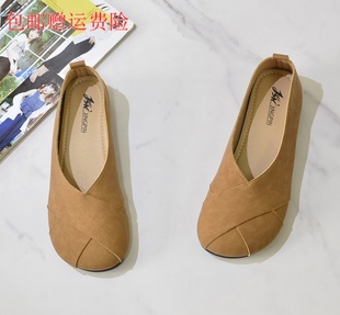 外貿春秋真皮單鞋 平底鞋 豆豆鞋 一腳蹬懶人鞋 2025新款 樂福鞋 女 包郵