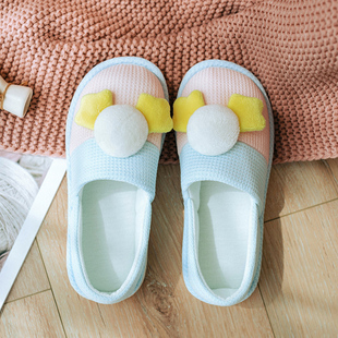 女春秋室內(nèi)防滑產(chǎn)后家用拖鞋 包跟可愛家居棉拖鞋 厚底 夏薄款 月子鞋