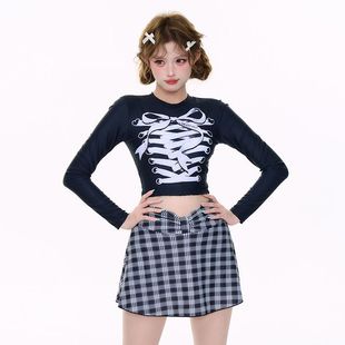 泡溫泉夏 保守長袖 泳衣女分體裙式 純欲甜辣蝴蝶結遮肚顯瘦2025新款