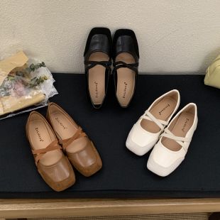復古平底舒適百搭方頭淺口軟底單鞋 女2025年夏款 瑪麗珍小皮鞋 韓版