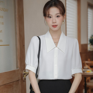 白色襯衫 醋酸雪紡襯衣職業裝 女上衣2025年新款 薄款 夏季 小個子短袖