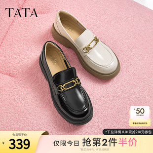女鞋 新款 淺口單鞋 2024秋季 WIZ12CA4 小皮鞋 Tata他她英倫厚底樂福鞋