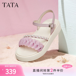 新款 2024夏季 DWFG1BL4 女仙女風沙灘厚底松糕涼鞋 Tata他她運動涼鞋